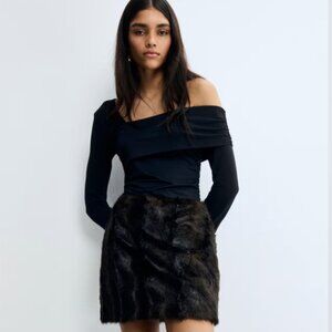 H&M Asymmetric-Neck Draped One-Shoulder Black Top Size L